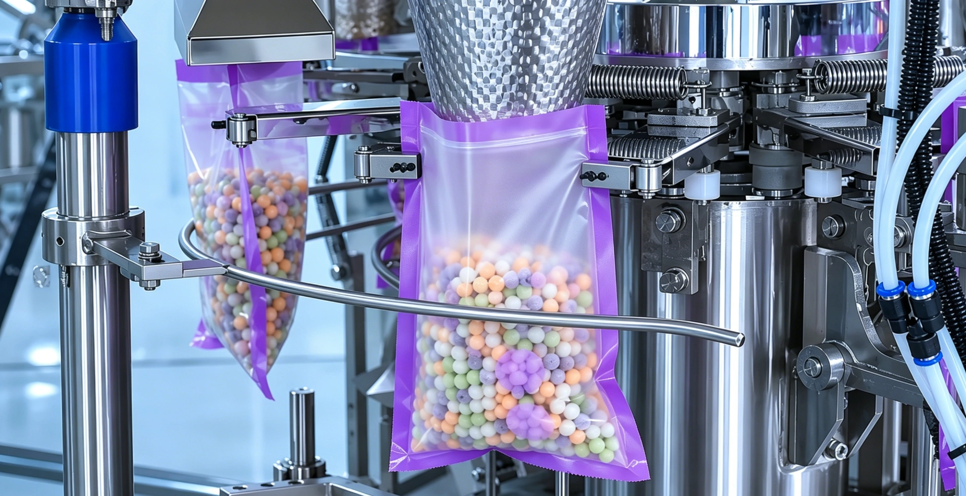 Welong automated production line filling instant boba pearls into retail packs